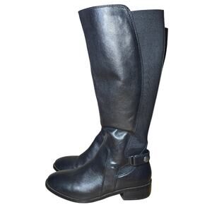 Womens Salvia Black Leather Nan Tall Boot Wide Calf Side Zip Sz 9 MSRP $235